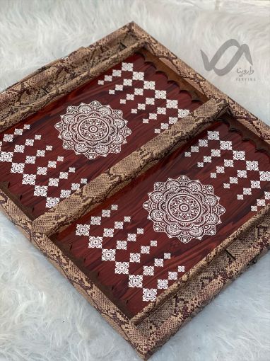 تصویر  تخته نرد کیفی چرمی قفل دار طرح  پوست ماری